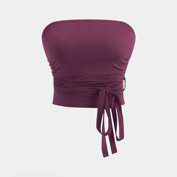 Strapless Ruched Crop & High-Waist Flare Jumpsuit Set - Plum - Picture 2 of 7